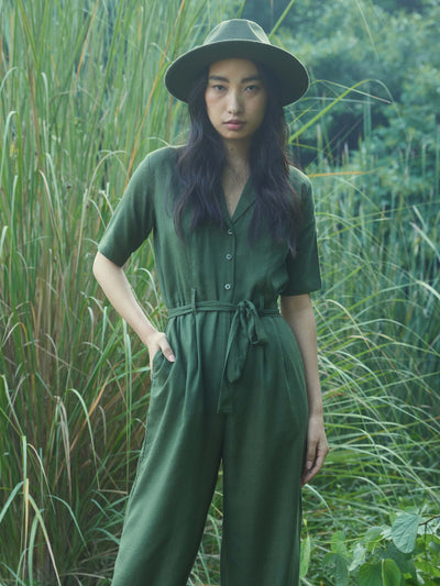  Olive Shirt-Style Jumpsuit