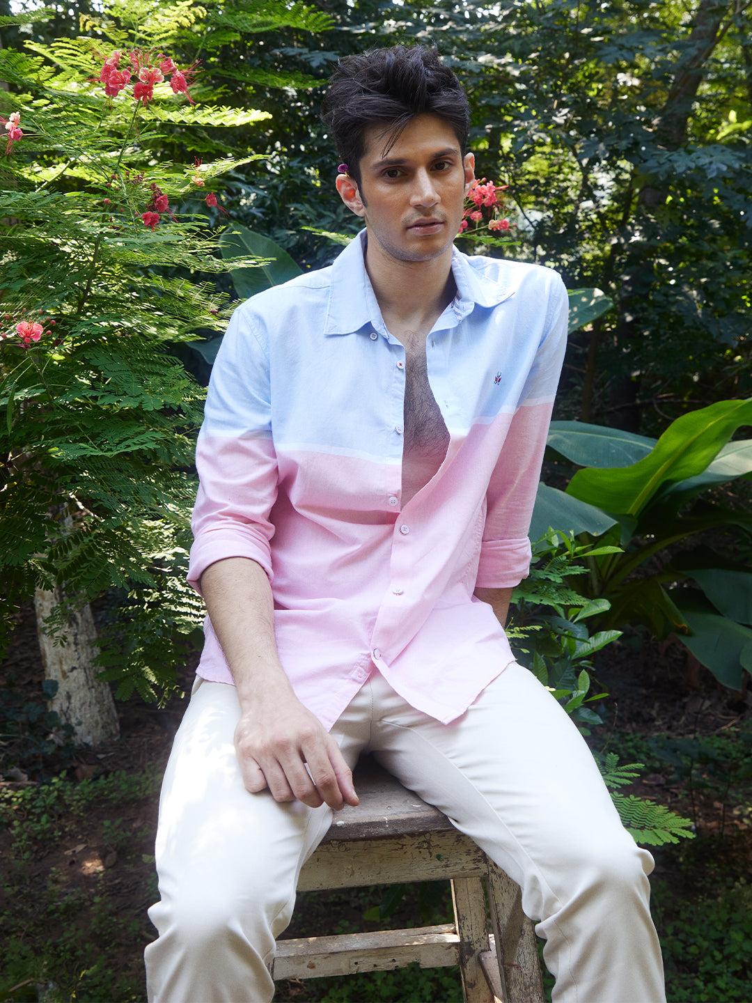  Pink Colour-Blocked Shirt