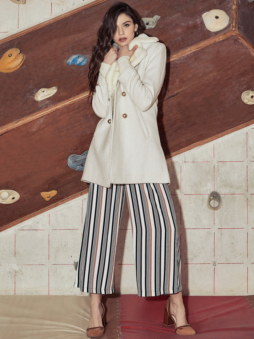 Striped Flared Culottes - Women Trousers