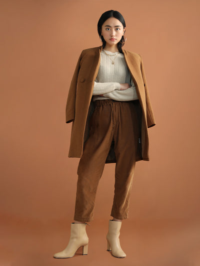 Brown Cropped Trousers - Women Trousers