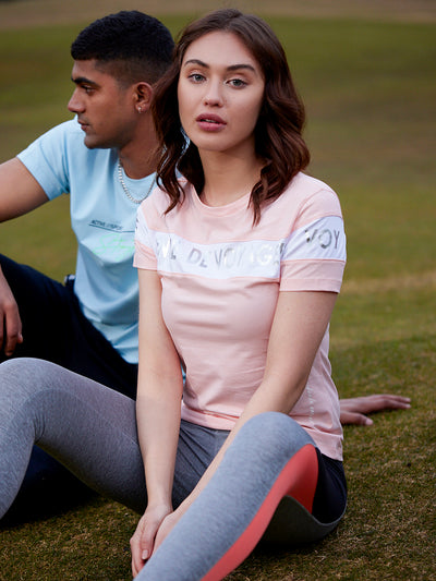 Peach Printed Round Neck T-Shirt - Women T-Shirts