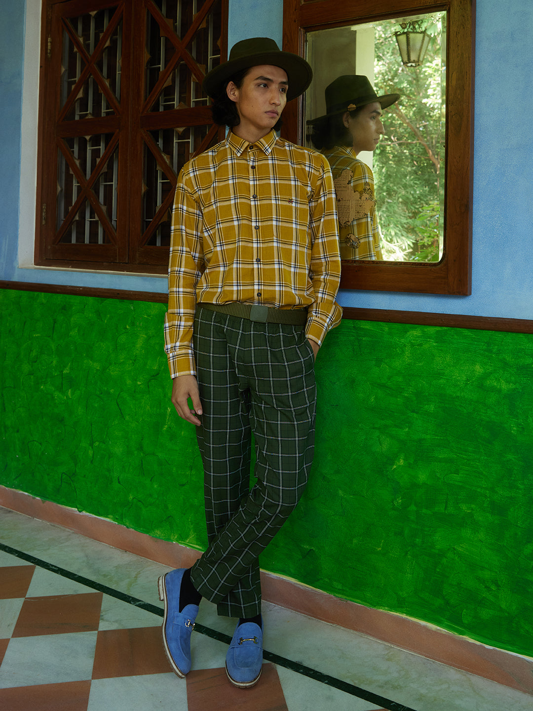 Olive Green Checked Lounge Pants-Men Lounge Pants-Crimsoune Club