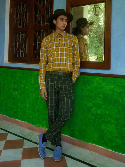 Olive Green Checked Lounge Pants-Men Lounge Pants-Crimsoune Club