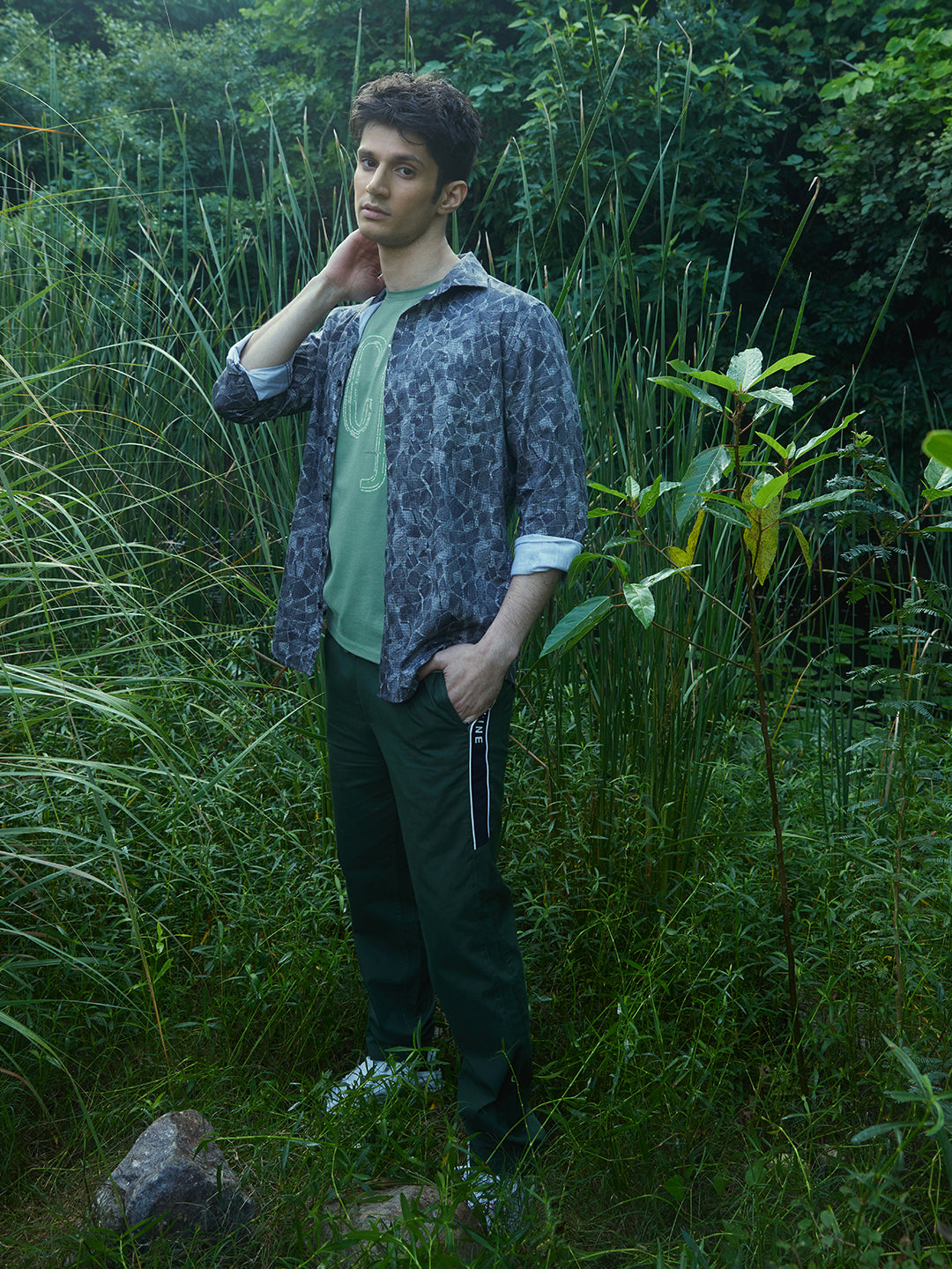 Dark Grey Abstract Print Shirt-Men Shirts-Crimsoune Club
