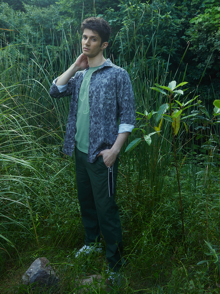 Dark Grey Abstract Print Shirt-Men Shirts-Crimsoune Club