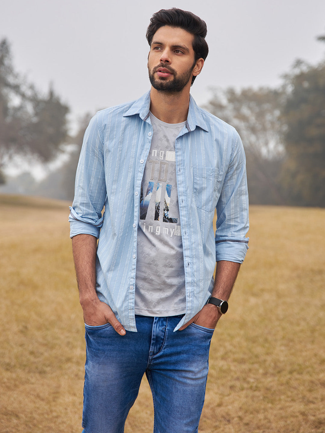 Blue Striped Shirt - Men Shirts