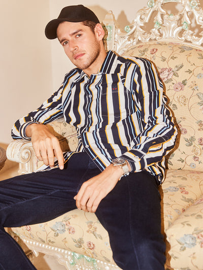 Barcode Striped Shirt with Logo Detailing-Men Shirts-Crimsoune Club