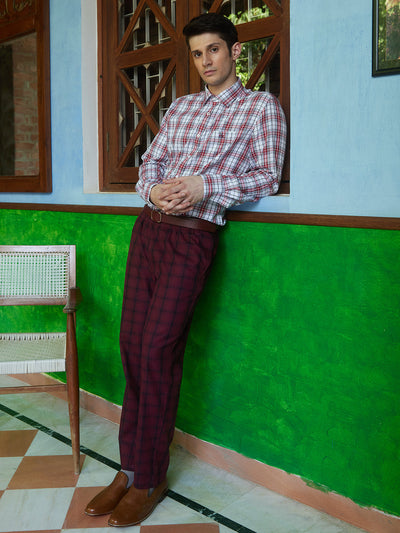  Maroon Tartan Checked Lounge Pants