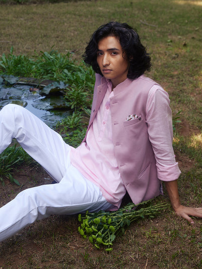 Baby Pink Shirt Style Kurta-Men Kurtas-Crimsoune Club