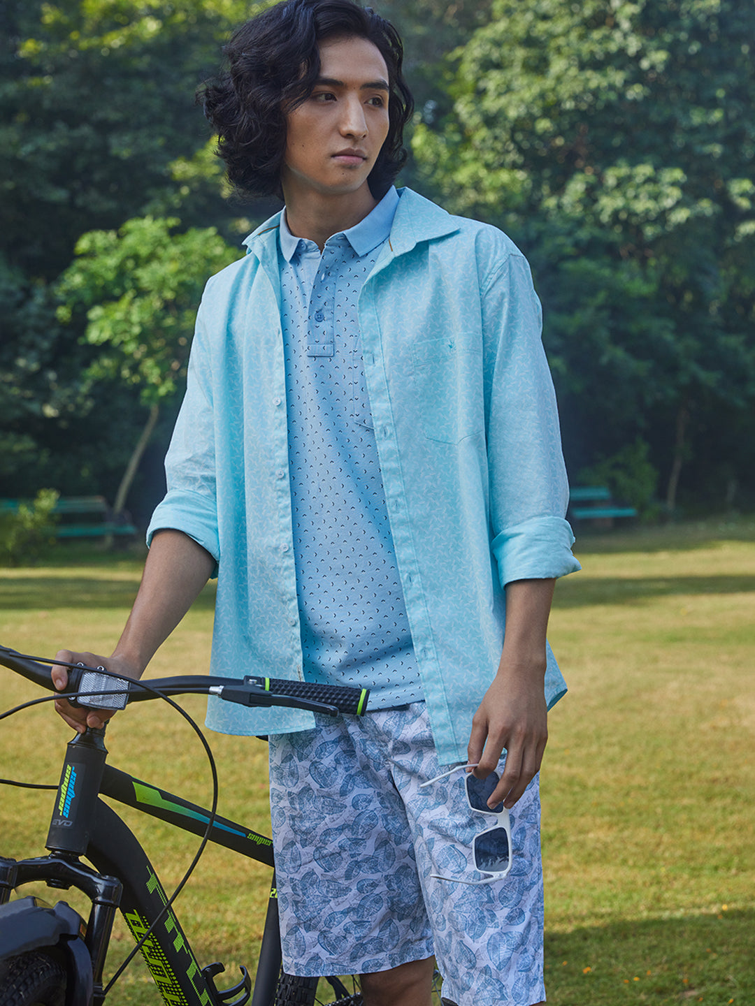 Cyan Abstract Print Shirt-Men Shirt-Crimsoune Club