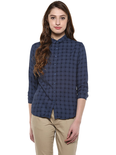 Navy Blue Printed Shirt - Women Shirts