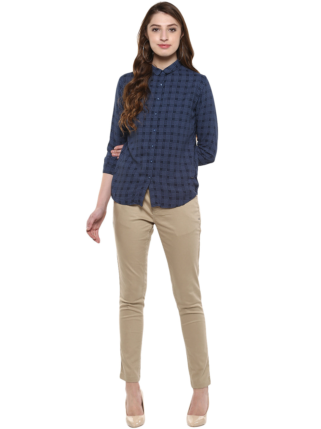 Navy Blue Printed Shirt - Women Shirts