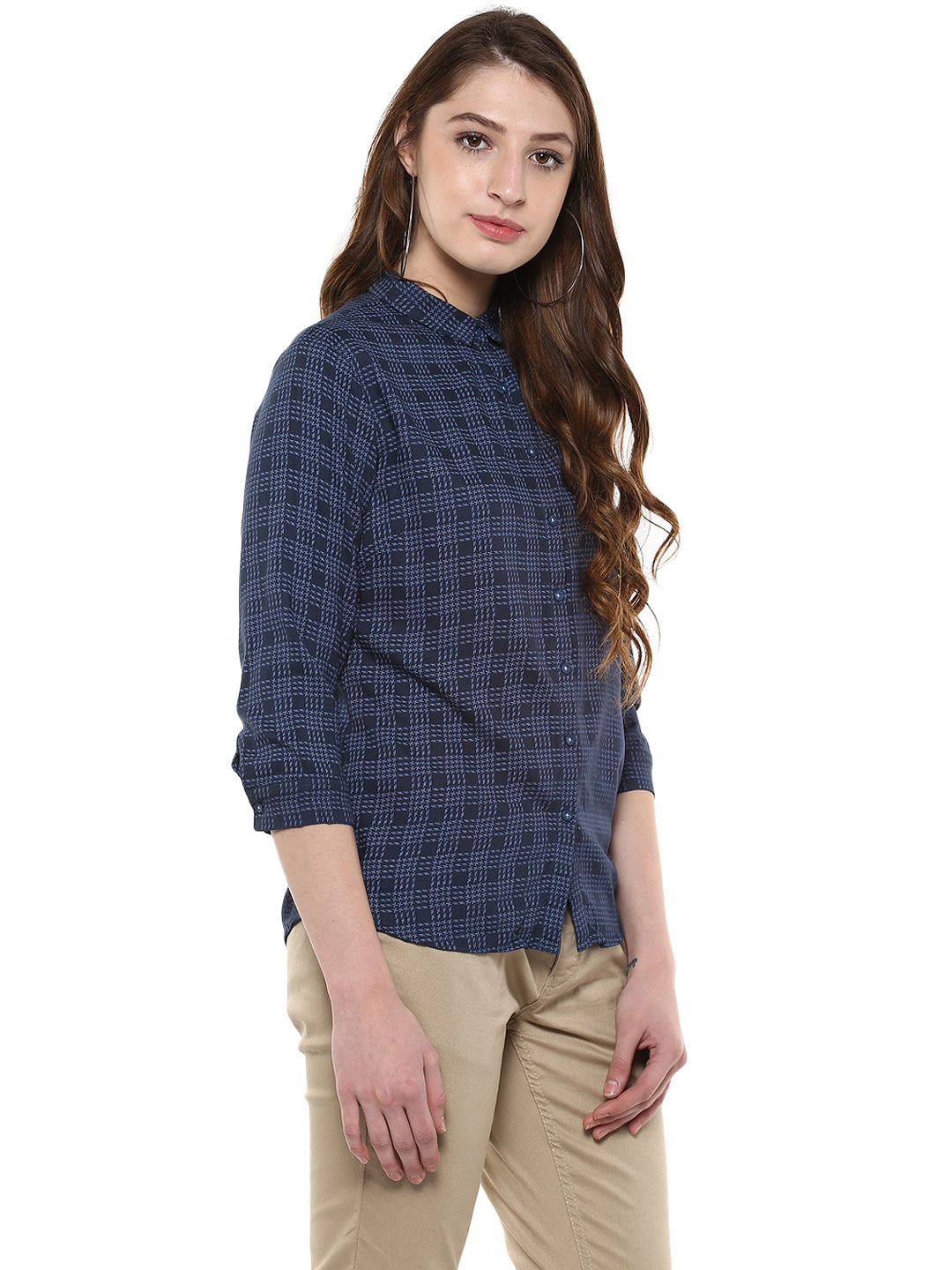 Navy Blue Printed Shirt - Women Shirts