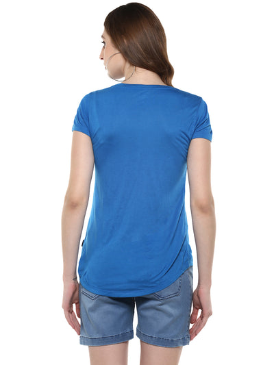 Blue Henley Neck T-Shirt - Women T-Shirts