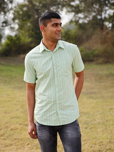 Mint Green Striped Shirt - Men Shirts