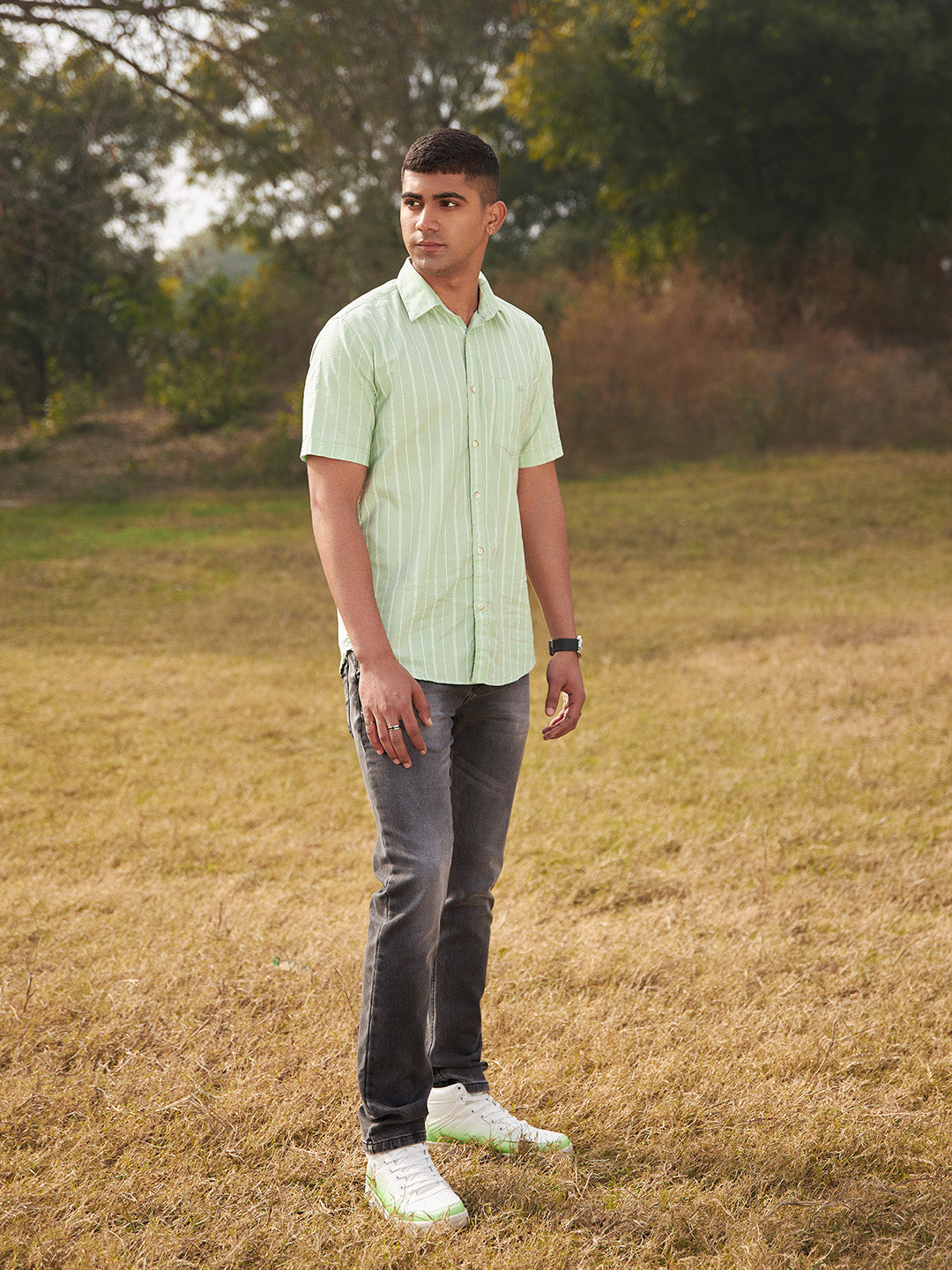 Mint Green Striped Shirt - Men Shirts