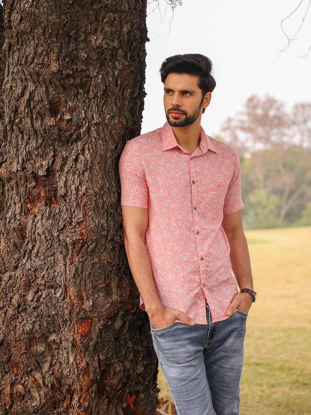 Pink Floral Linen Shirt - Men Shirts