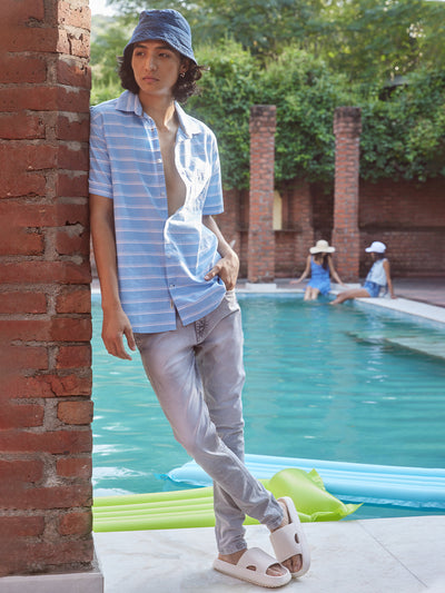  Sky Blue Horizontal Stripe Shirt