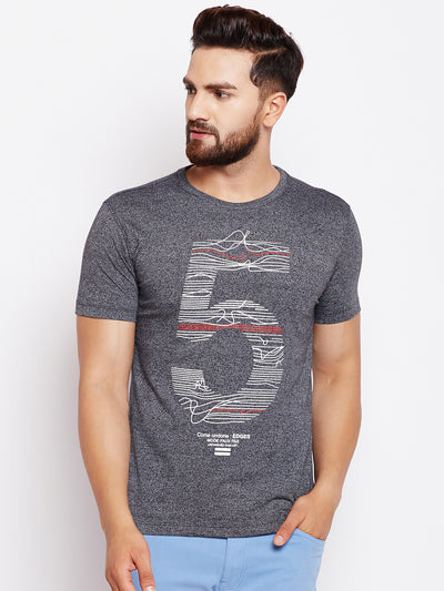 Grey Printed Round Neck T-Shirt - Men T-Shirts