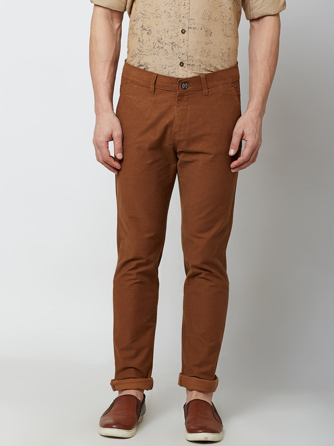 Brown Slim Fit Trousers - Men Trousers