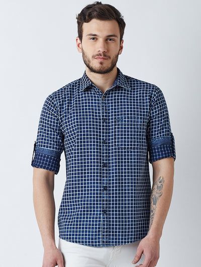 Blue Checked Spread Collar Casual Shirt - Men Shirts