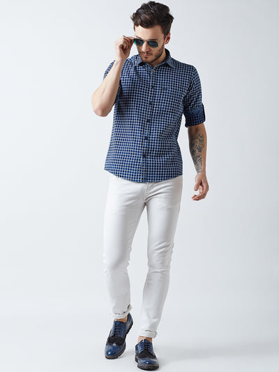 Blue Checked Spread Collar Casual Shirt - Men Shirts