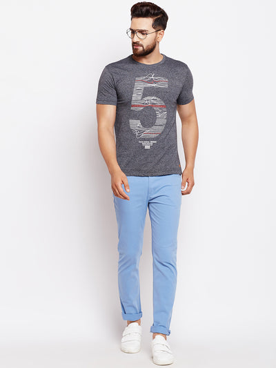 Grey Printed Round Neck T-Shirt - Men T-Shirts