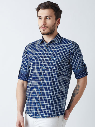 Blue Checked Spread Collar Casual Shirt - Men Shirts