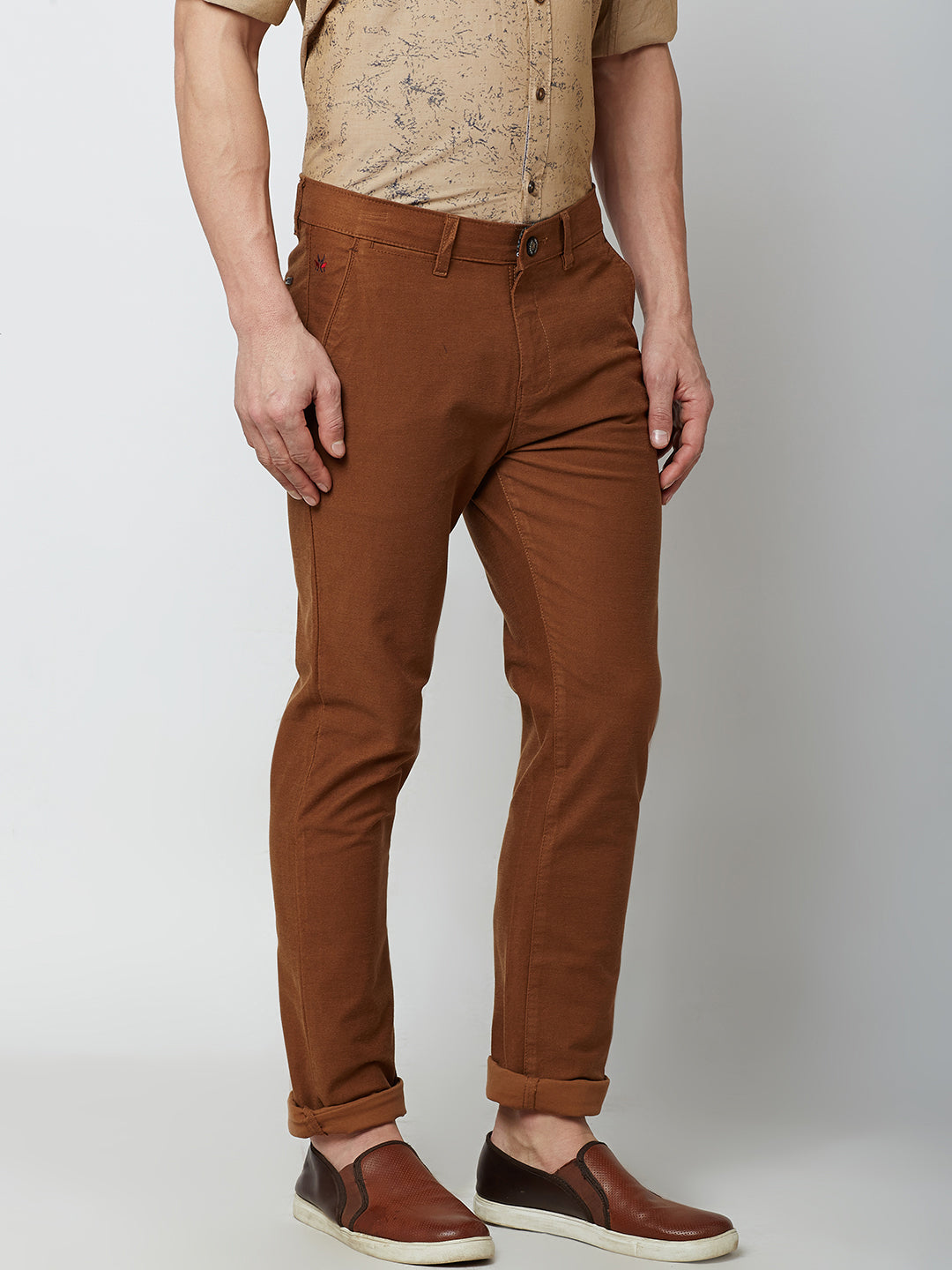 Brown Slim Fit Trousers - Men Trousers