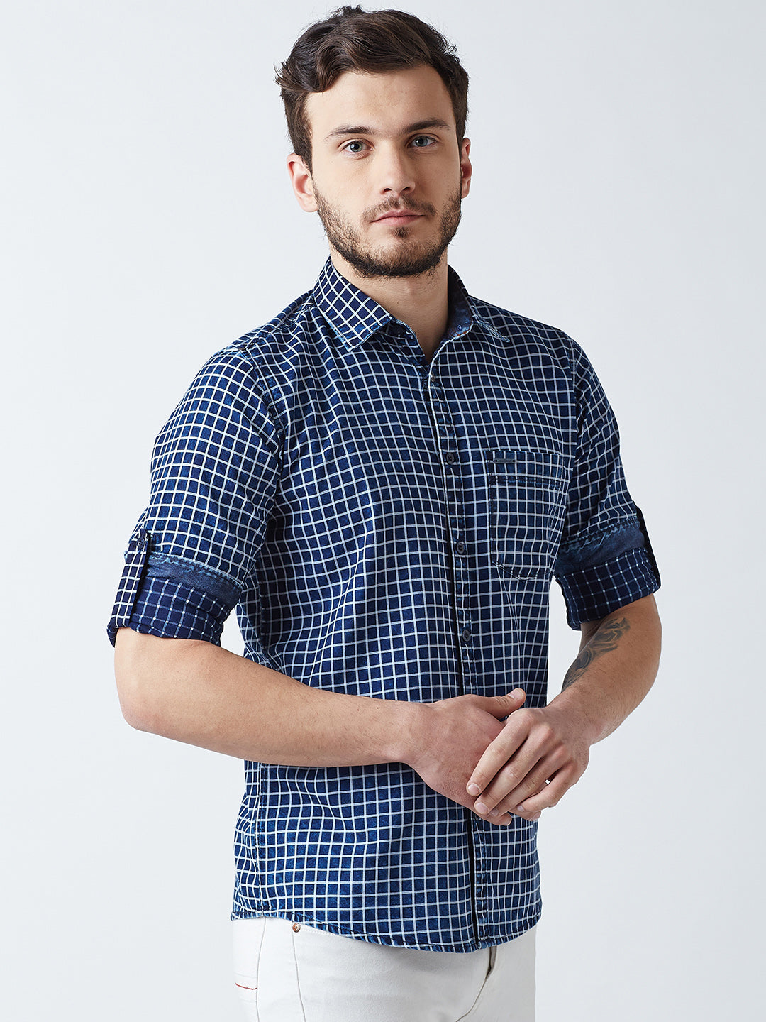 Blue Checked Spread Collar Casual Shirt - Men Shirts