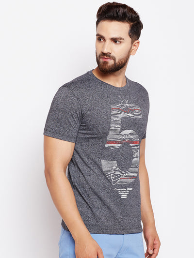 Grey Printed Round Neck T-Shirt - Men T-Shirts