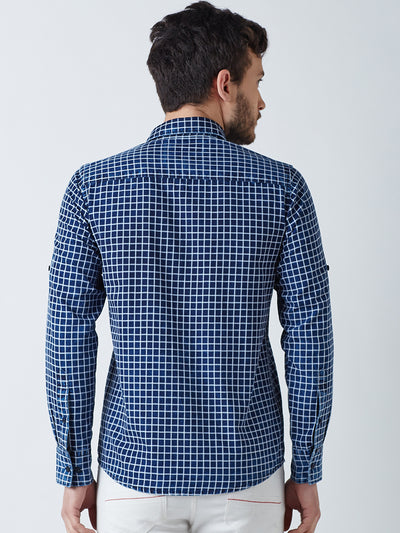 Blue Checked Spread Collar Casual Shirt - Men Shirts