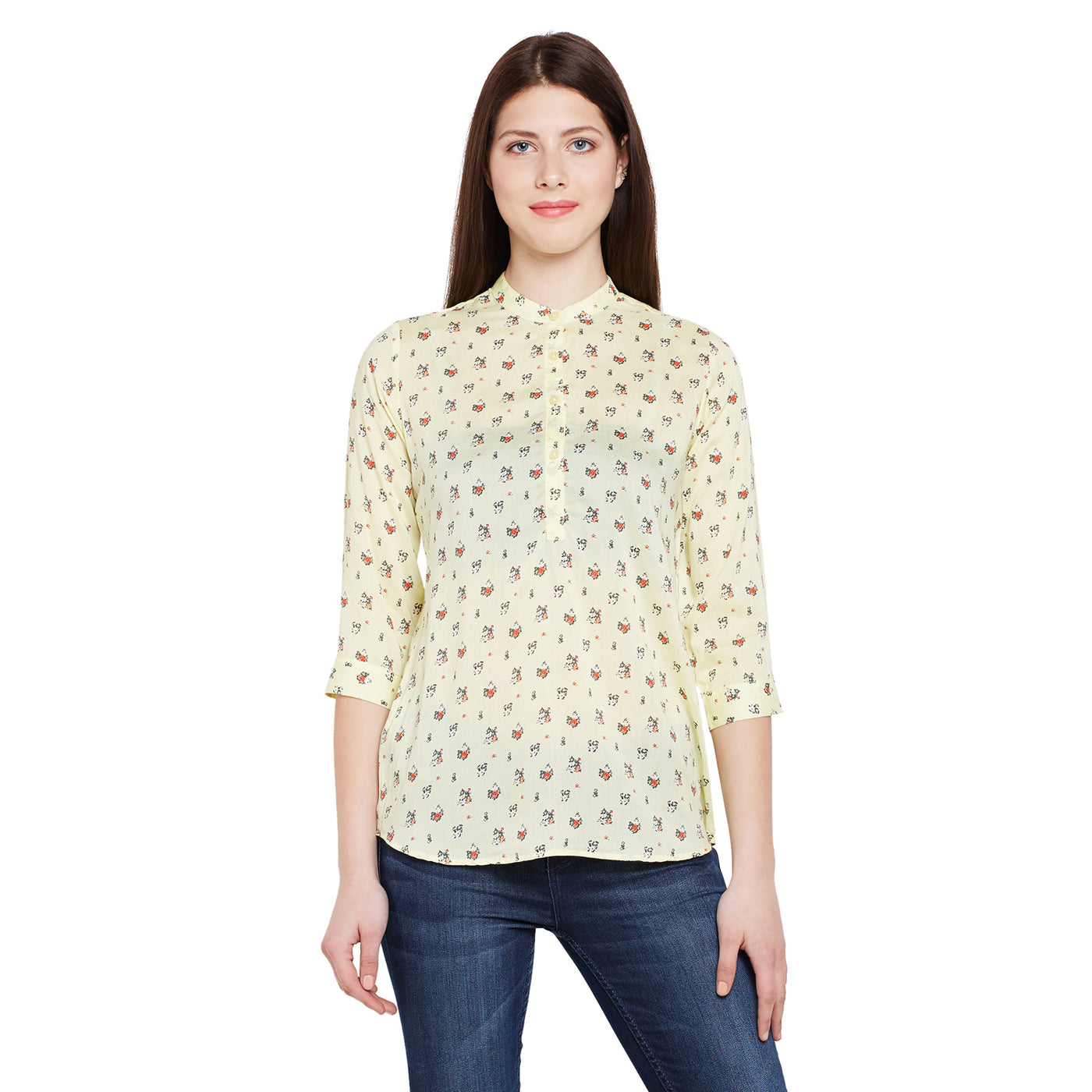 Yellow Printed Slim Fit shirt - Women Shirts