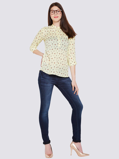 Yellow Printed Slim Fit shirt - Women Shirts