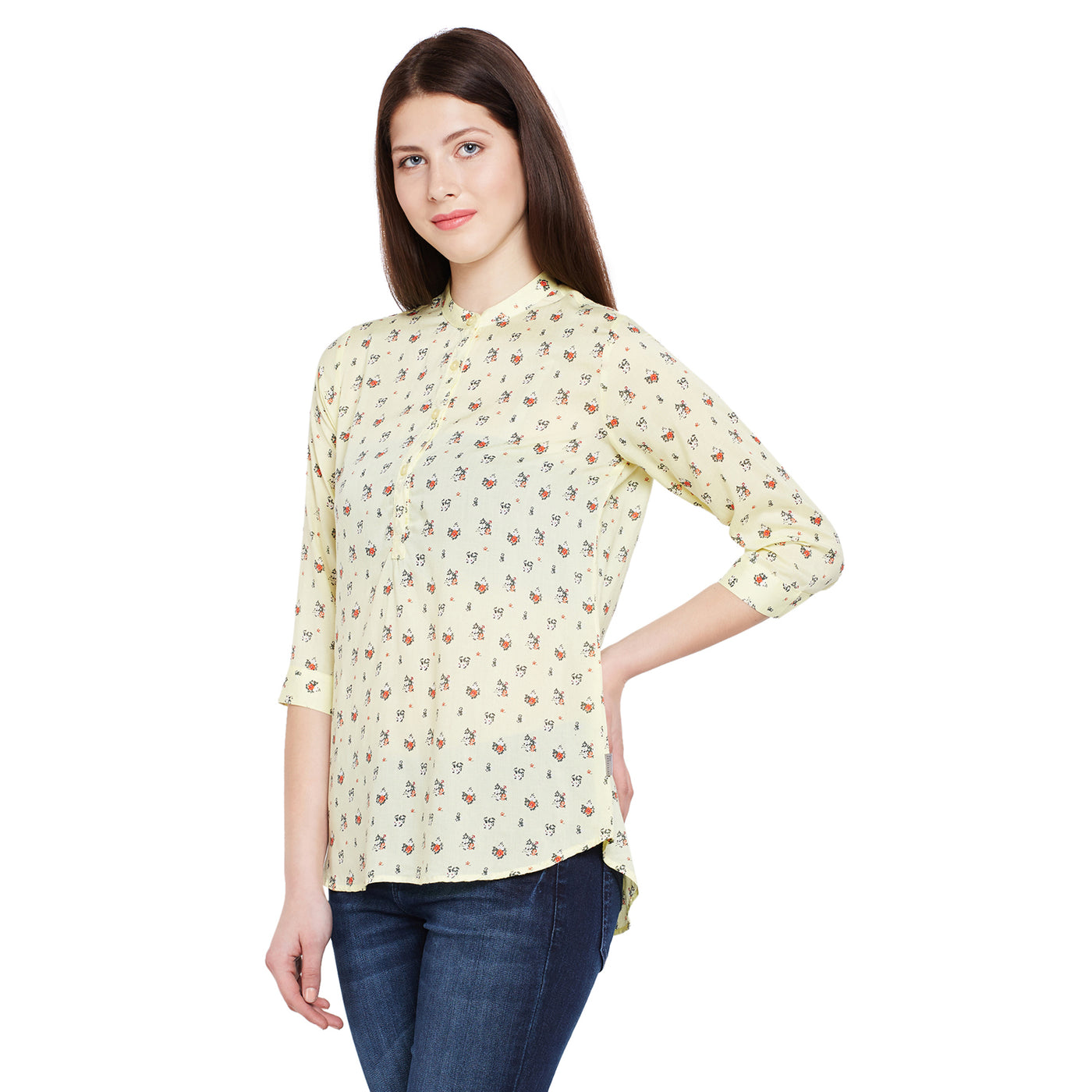 Yellow Printed Slim Fit shirt - Women Shirts