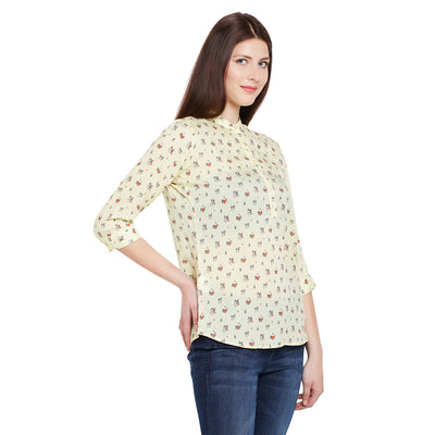 Yellow Printed Slim Fit shirt - Women Shirts