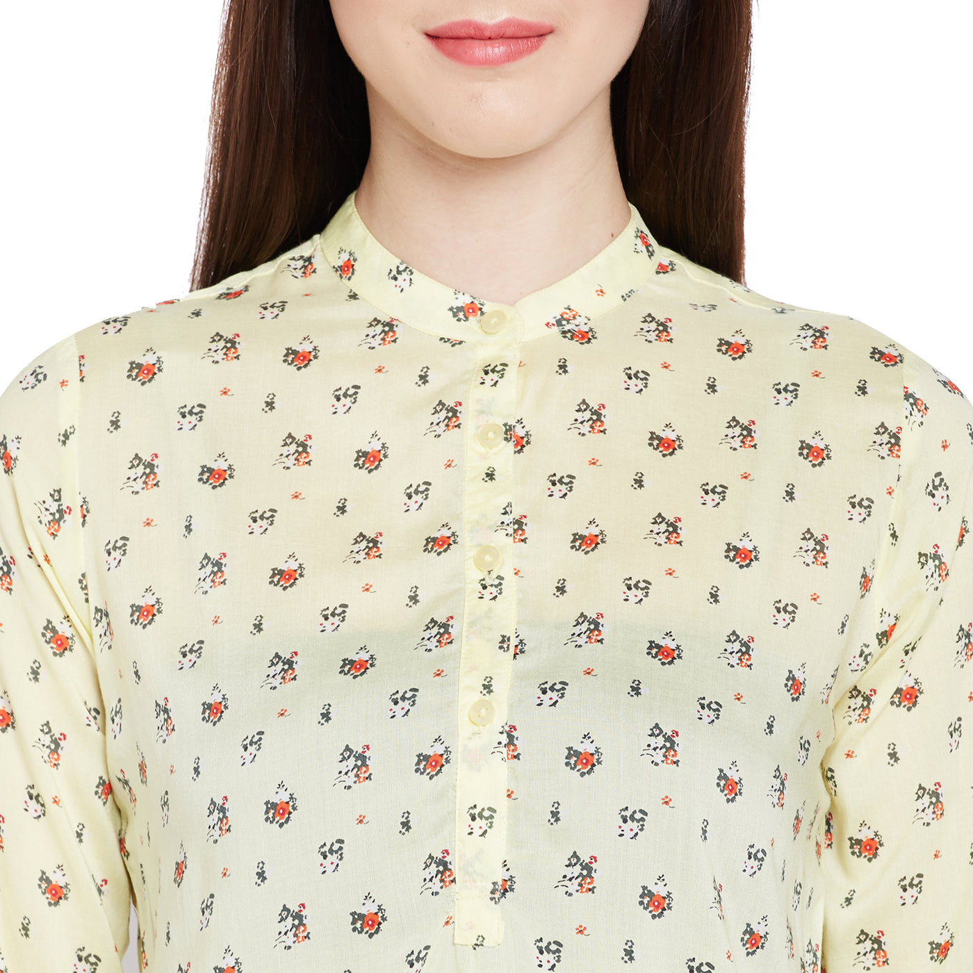 Yellow Printed Slim Fit shirt - Women Shirts