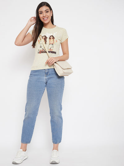 Beige Printed T-shirt - Women T-Shirts