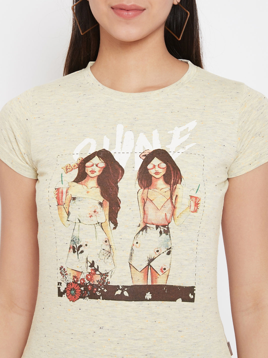 Beige Printed T-shirt - Women T-Shirts