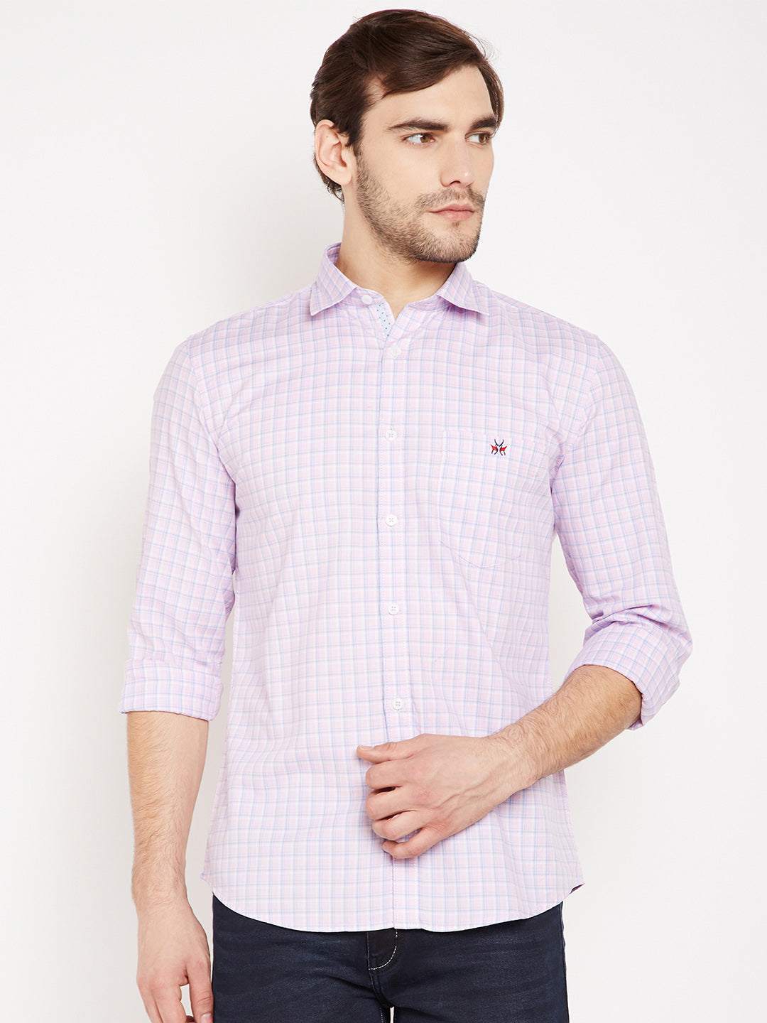 Pink Checked Slim Fit shirt - Men Shirts