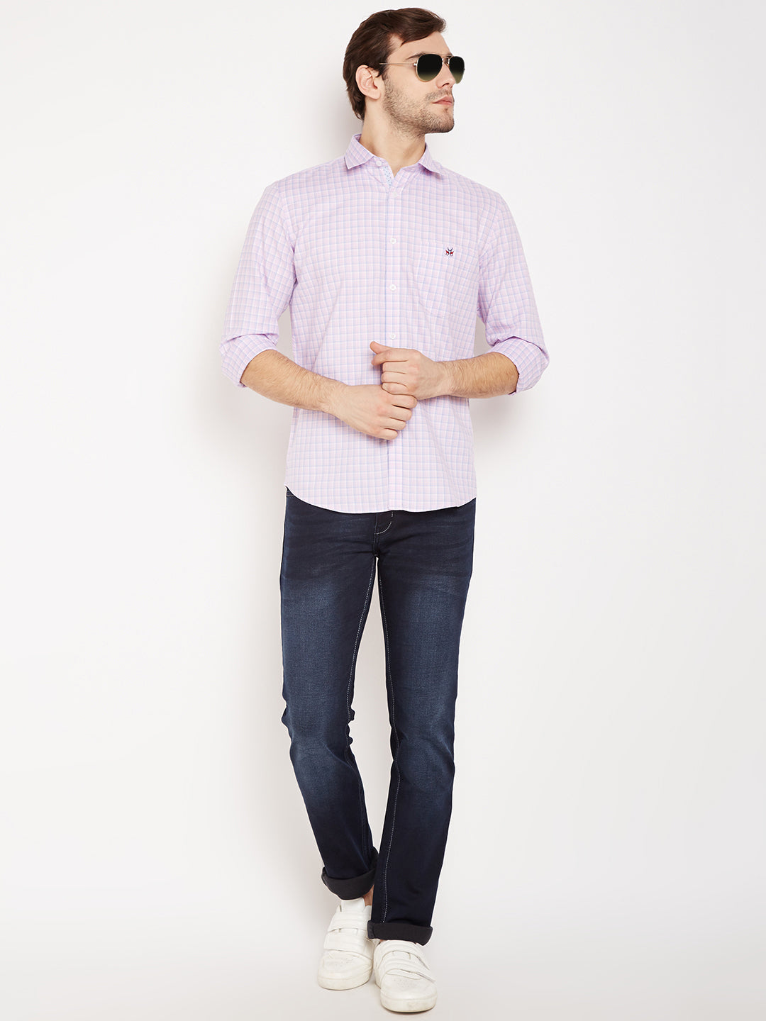 Pink Checked Slim Fit shirt - Men Shirts