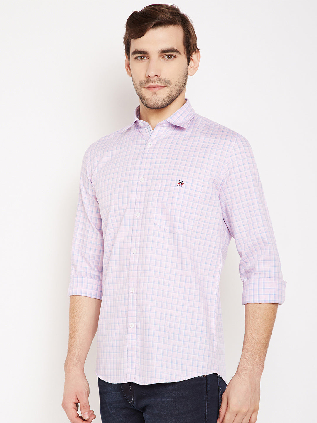 Pink Checked Slim Fit shirt - Men Shirts