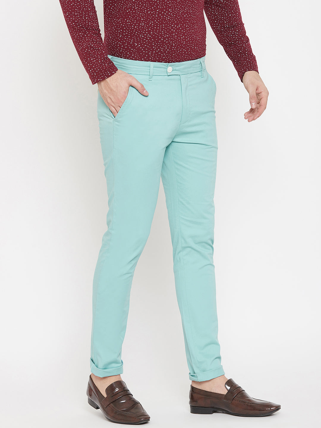 Mint Green Slim fit Trousers - Men Trousers