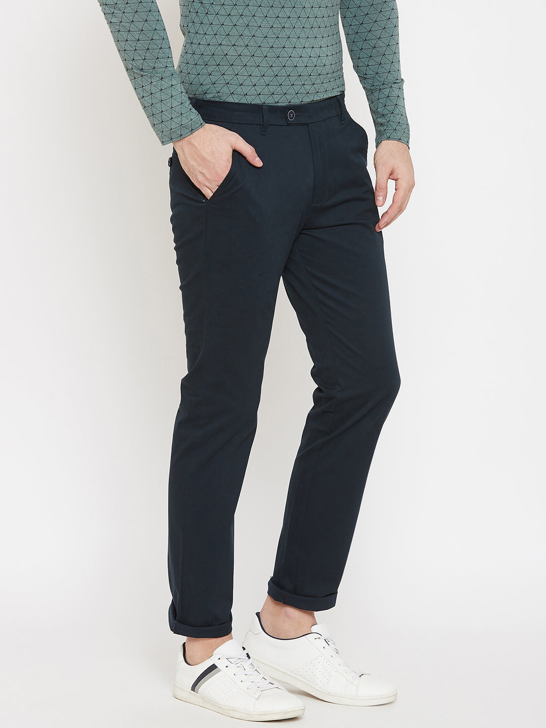 Navy Blue Slim fit Trousers - Men Trousers