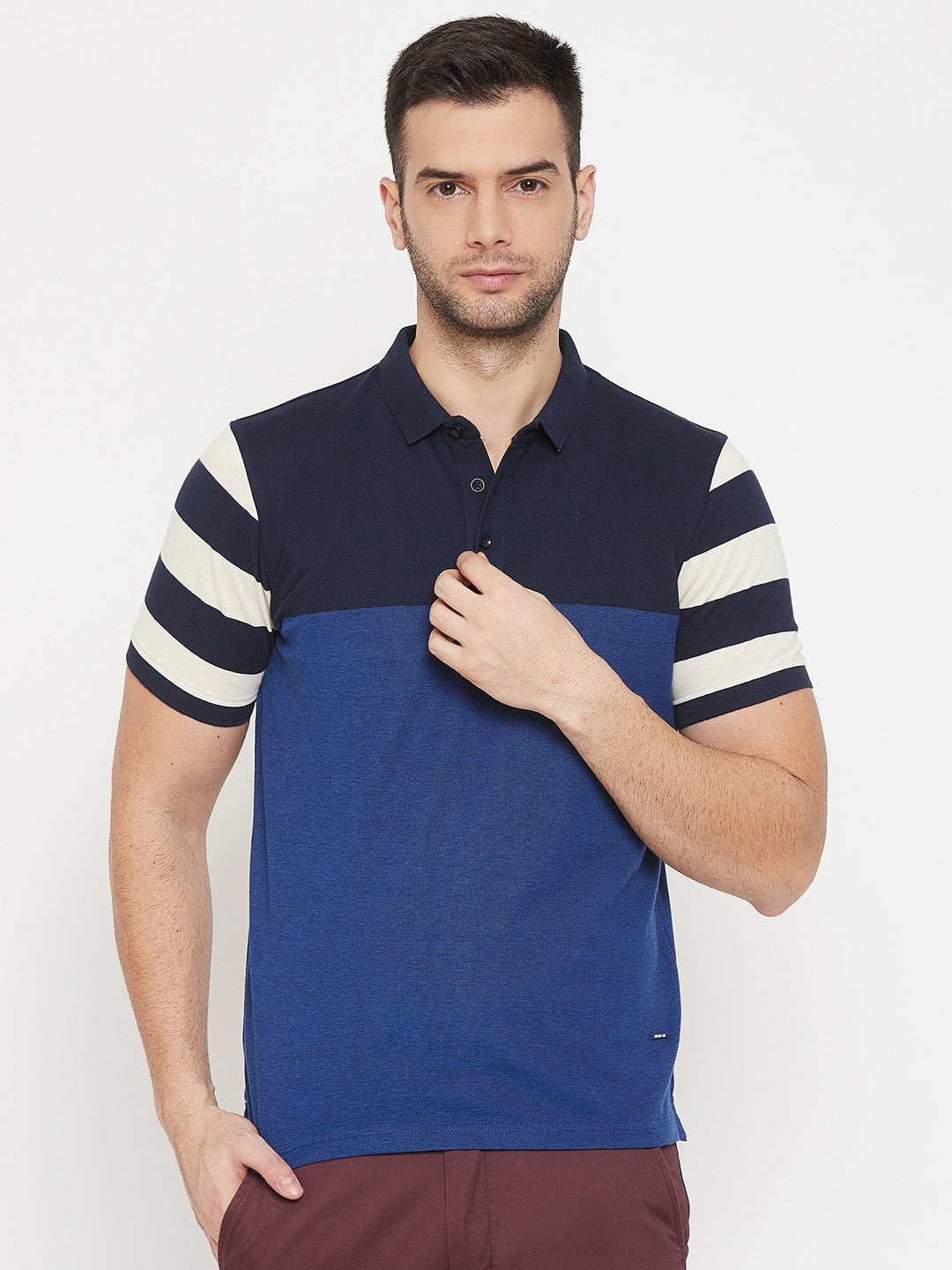 Navy Blue Colourblocked T-shirt - Men T-Shirts