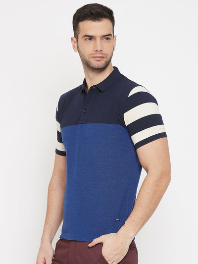 Navy Blue Colourblocked T-shirt - Men T-Shirts