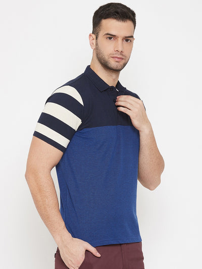 Navy Blue Colourblocked T-shirt - Men T-Shirts