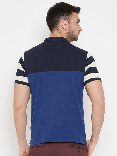 Navy Blue Colourblocked T-shirt - Men T-Shirts