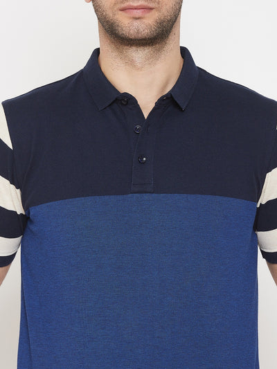 Navy Blue Colourblocked T-shirt - Men T-Shirts