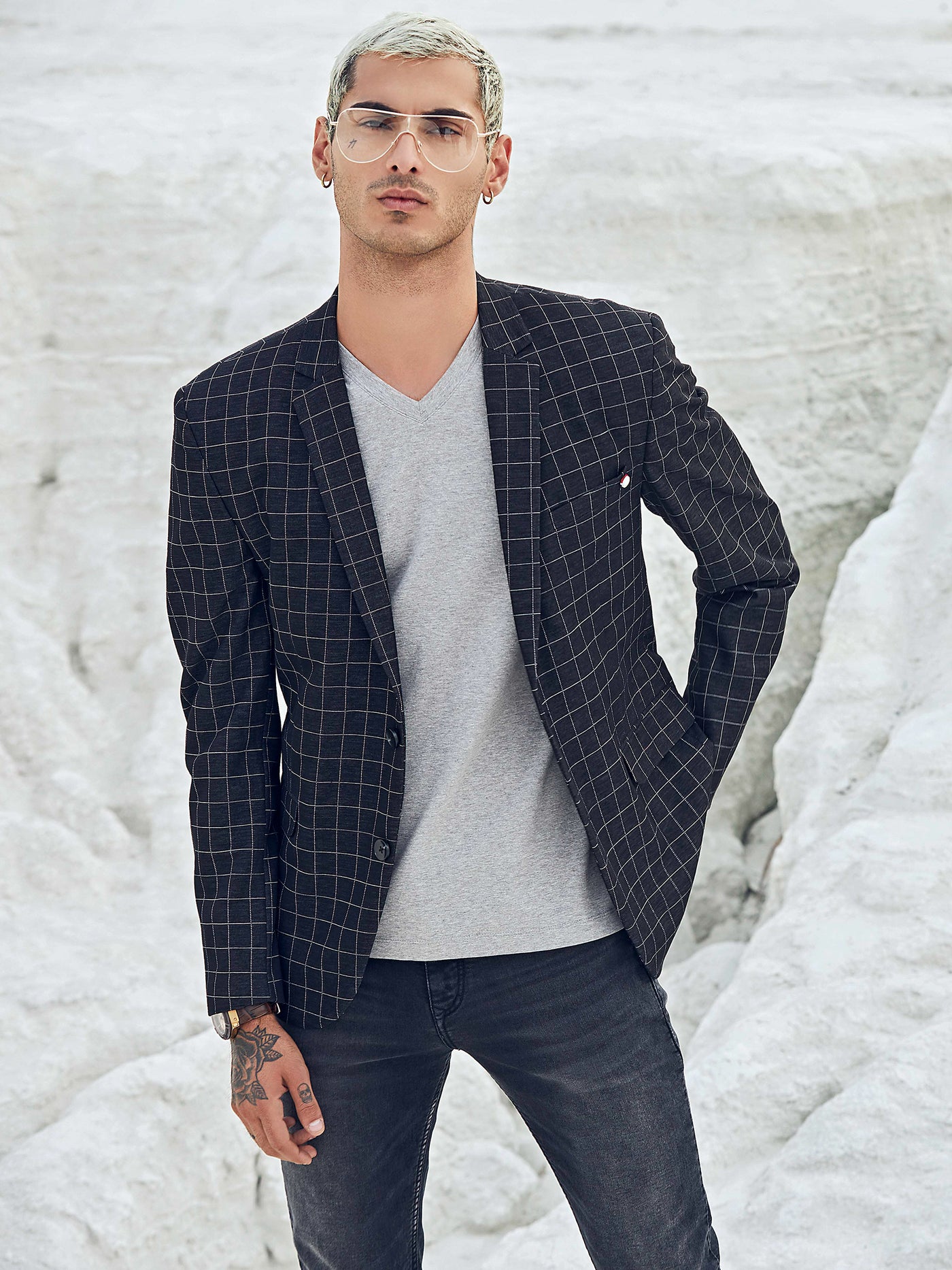 Black Checked Blazer - Men Blazers